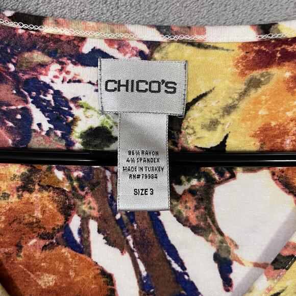 Chicos Blouse Floral Fall Top Gold Orange Purple Womens XL V-neck - Picture 3 of 8